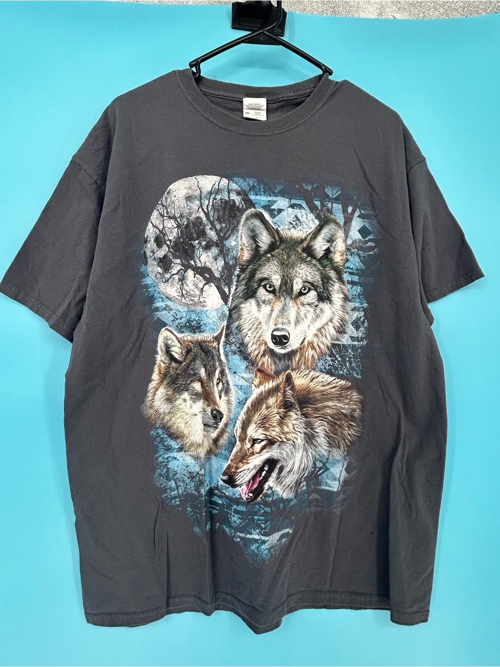 Men's Black Graphic Wolf T-Shirt -XL